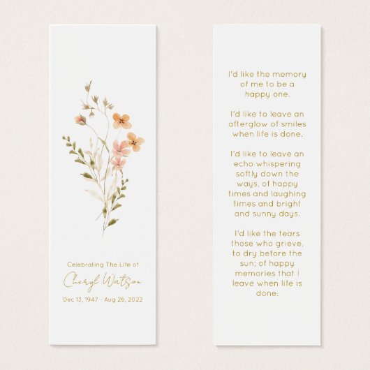 Simple Wildflower Funeral Memorial Bookmark (正面&裏面)