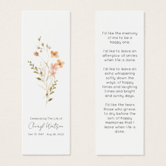 Simple Wildflower Funeral Memorial Bookmark