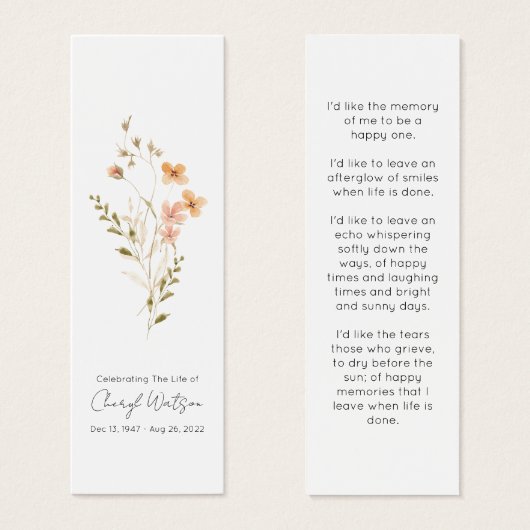 Simple Wildflower Funeral Memorial Bookmark (正面&裏面)