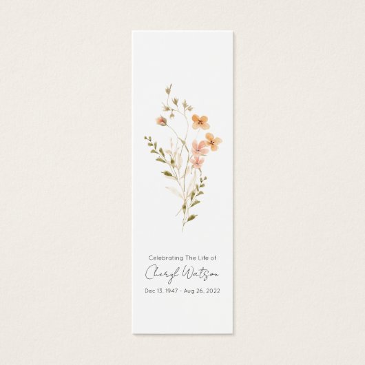 Simple Wildflower Funeral Memorial Bookmark (正面)