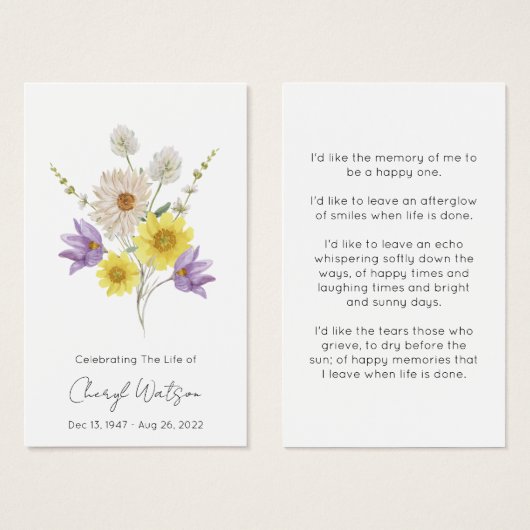 Simple Wildflower Funeral Memorial Prayer Card (正面&裏面)