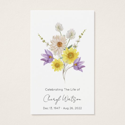 Simple Wildflower Funeral Memorial Prayer Card (正面)