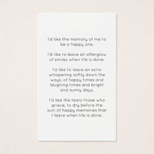 Simple Wildflower Funeral Memorial Prayer Card (裏面)