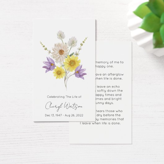 Simple Wildflower Funeral Memorial Prayer Card (デスク)