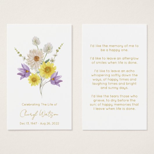 Simple Wildflower Funeral Memorial Prayer Card (正面&裏面)