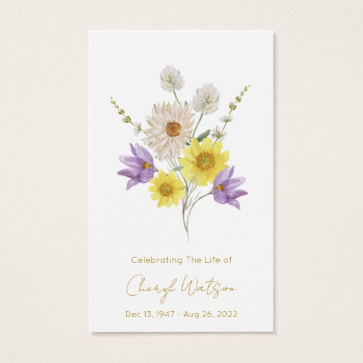 Simple Wildflower Funeral Memorial Prayer Card (正面)