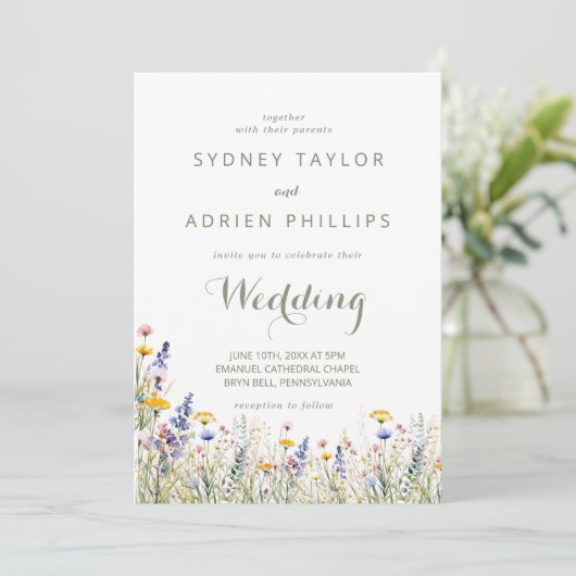 Simple Wildflower Informal Wedding Invitation 招待状 (スタンド正面)