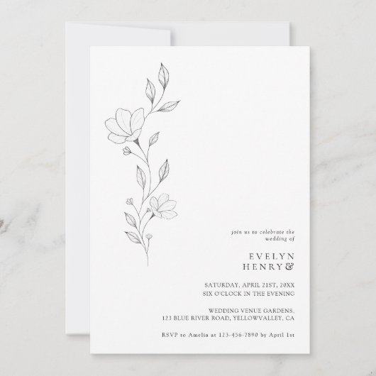 Simple Wildflower Minimalist Chic Elegant Wedding 招待状 (正面)