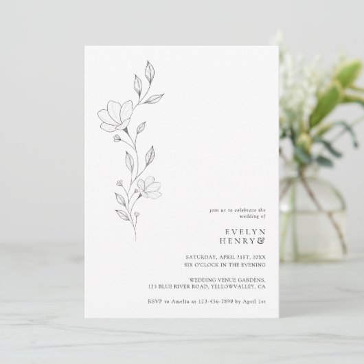 Simple Wildflower Minimalist Chic Elegant Wedding 招待状 (スタンド正面)