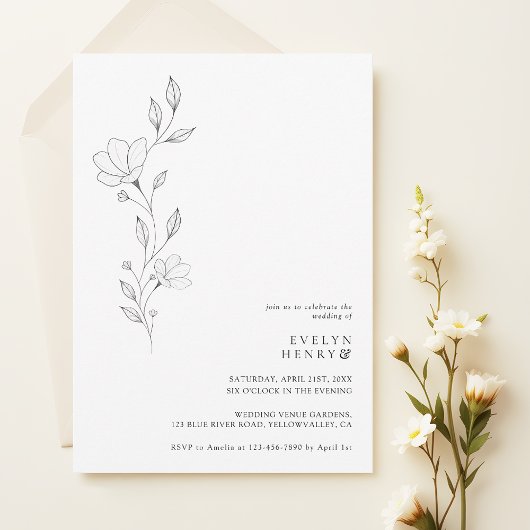 Simple Wildflower Minimalist Chic Elegant Wedding 招待状