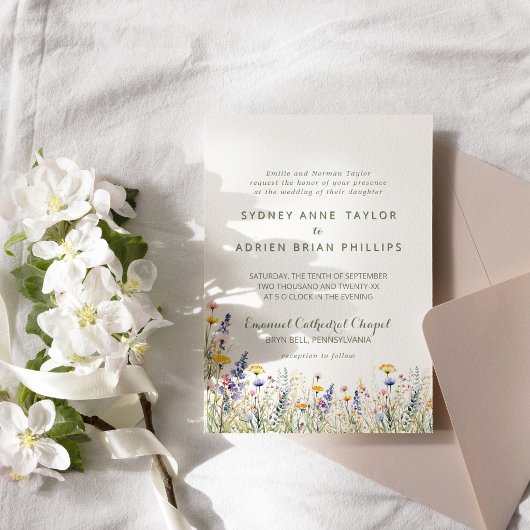 Simple Wildflower Traditional Wedding Invitation 招待状