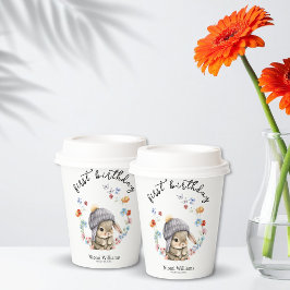 Simple Wildflower Woodland Bunny 1st Birthday  紙コップ
