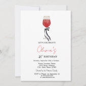 Simple Wine Glass Black Bow 21th Birthday 招待状 (正面)
