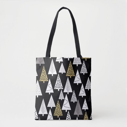 Simple winter pattern. Black background. Gold, sil トートバッグ (正面)