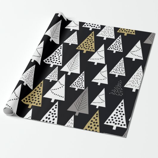 Simple winter pattern. Black background. Gold, sil ラッピングペーパー (アンロールド)