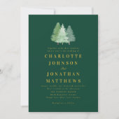 Simple Woodland Forest Gold Green Wedding QR Code 招待状 (正面)