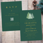 Simple Woodland Forest Gold Green Wedding QR Code 招待状