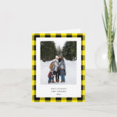 Simple Yellow Black Plaid Border 3 Photo Christmas シーズンカード (正面)