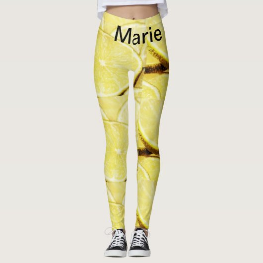 Simple yellow green lemon add name minimal custom レギンス (正面)