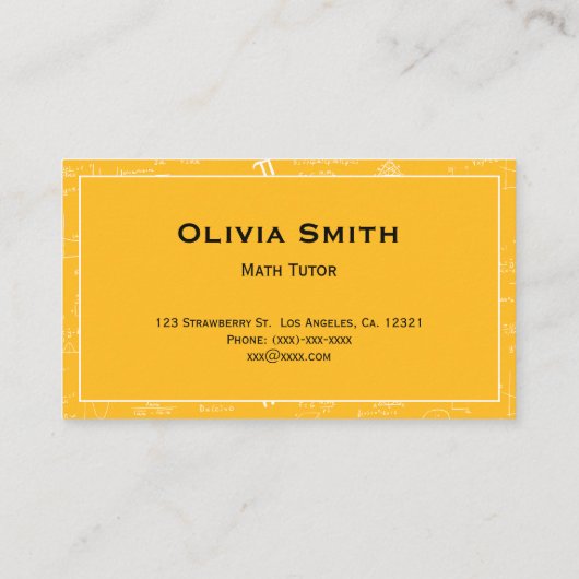 Simple Yellow Math Tutor Teacher Formula Pattern 名刺 (裏面)