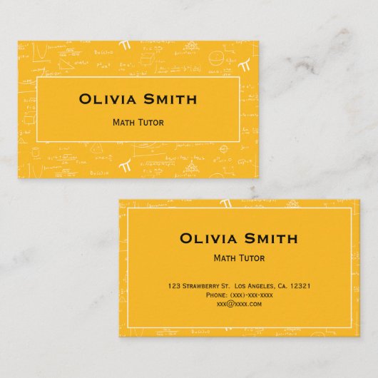 Simple Yellow Math Tutor Teacher Formula Pattern 名刺 (正面/裏面)
