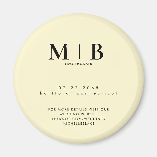 Simple Yellow Monogram Wedding Save the Date マグネット (正面)
