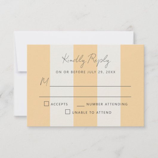 Simple Yellow OffWhite Cabana Stripes Wedding RSVP (正面)