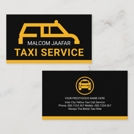 Simple Yellow Taxi Car Your Name 名刺 (正面/裏面)