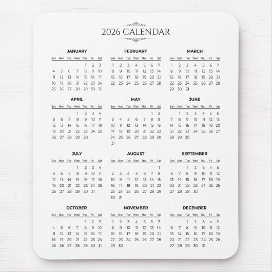 Simple Yet Elegant 2026 Calendar | Mousepad マウスパッド (正面)