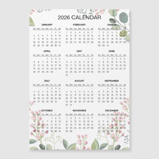 Simple Yet Elegant Floral 2026 Calendar  | Magnet (正面)
