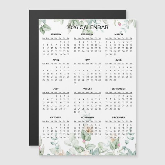 Simple Yet Elegant Floral 2026 Calendar  | Magnet (正面/裏面)