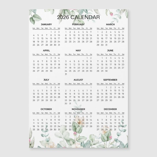 Simple Yet Elegant Floral 2026 Calendar  | Magnet (正面)