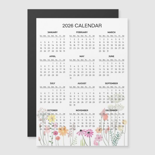 Simple Yet Elegant Floral 2026 Calendar | Magnet (正面/裏面)