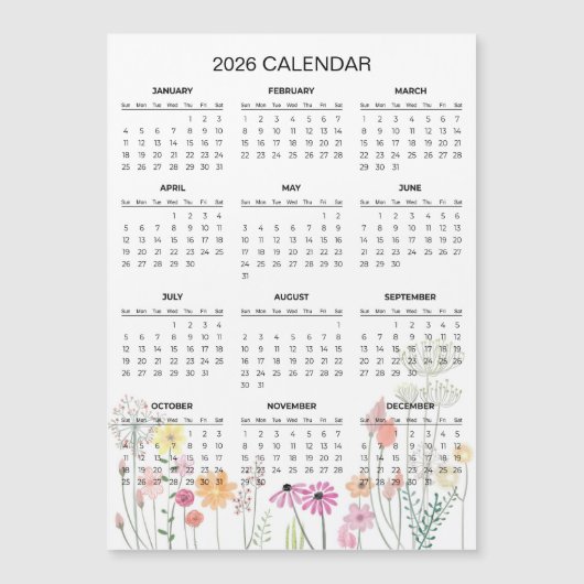 Simple Yet Elegant Floral 2026 Calendar  | Magnet (正面)
