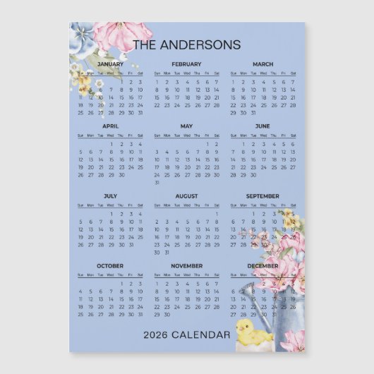 Simple Yet Elegant Floral 2026 Calendar  | Magnet (正面)