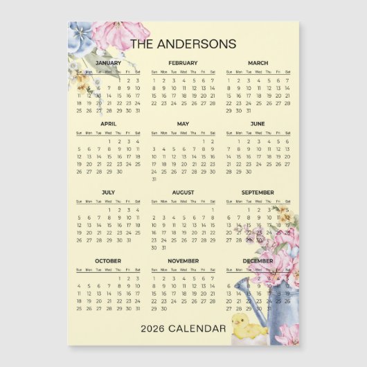 Simple Yet Elegant Floral 2026 Calendar  | Magnet (正面)