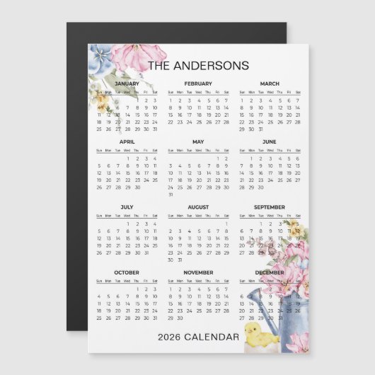 Simple Yet Elegant Floral 2026 Calendar  | Magnet (正面/裏面)