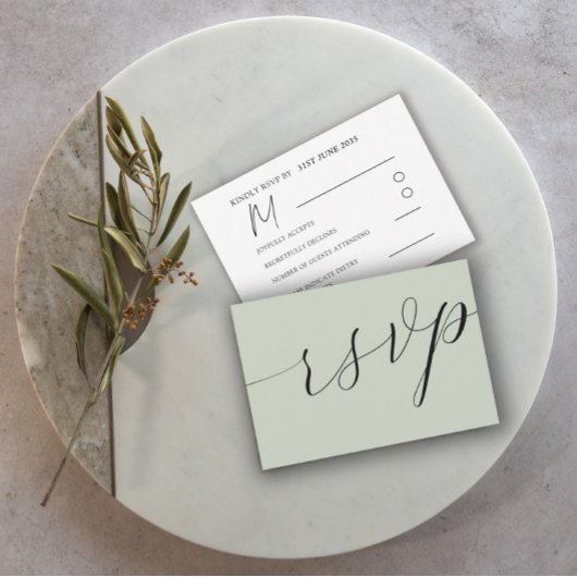 SimpleSageグリーン書道結婚式RSVP 出欠カード