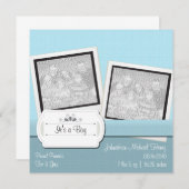 Simpley Blueベビー写真アナウンスメントカード 案内状 (正面/裏面)