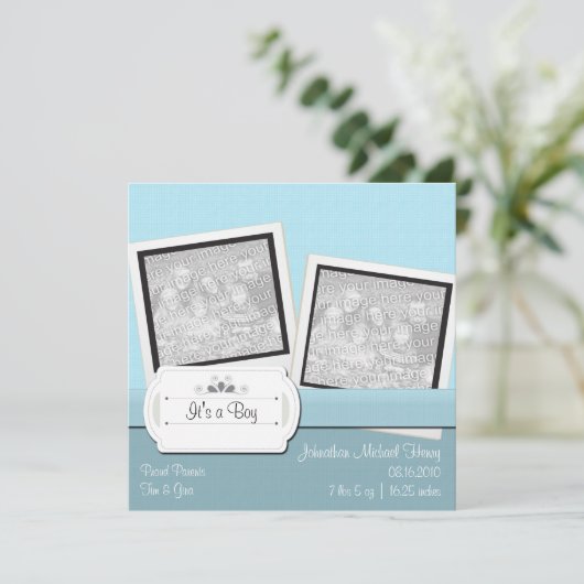 Simpley Blueベビー写真アナウンスメントカード 案内状 (スタンド正面)