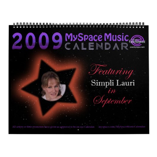 SIMPLIラウリを特色にする2009 MYSPACE音楽カレンダー カレンダー (カバー)