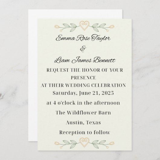 Simplicity Heart Wedding Invitation 招待状 (正面/裏面)