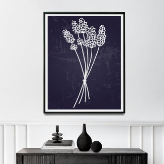 Simplicity in Bloom White Line Flower Drawing ポスター