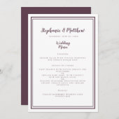 Simplistic結婚のメニューモダン紫の枠カード メニュー (正面/裏面)