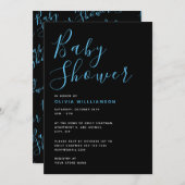 Simplistic モダン Black & Blue Baby Shower 招待状 (正面/裏面)