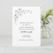 Simplistic Black White Floral Wedding Invitation  招待状 (スタンド正面)