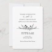 Simplistic Black White Floral Wedding Invitation  招待状 (正面)