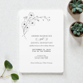 Simplistic Black White Floral Wedding Invitation  招待状