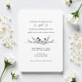Simplistic Black White Floral Wedding Invitation  招待状