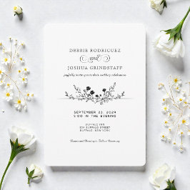 Simplistic Black White Floral Wedding Invitation  招待状